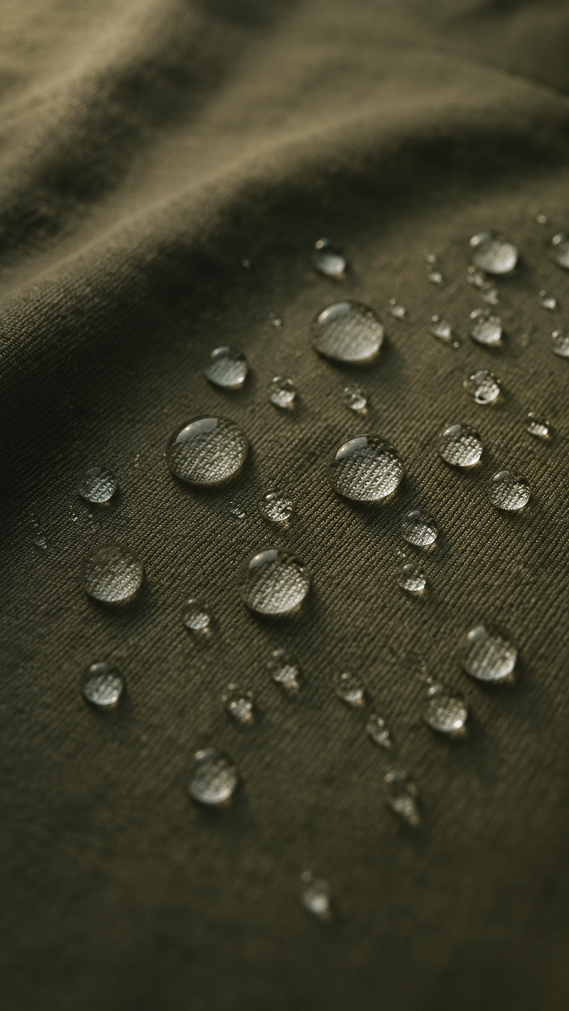 Gotas de líquido sobre la tela antimanchas